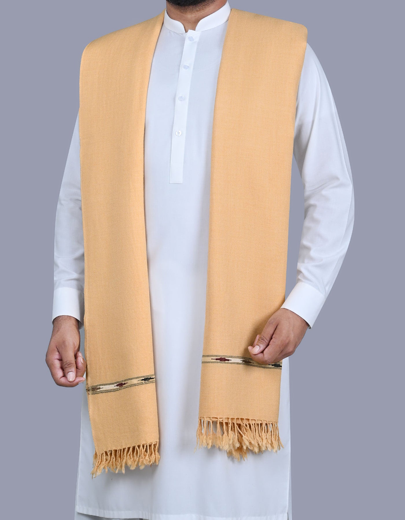 Khaki Plain Wool Blend Men Shawl